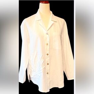 Kleen White Linen Button Down Blouse